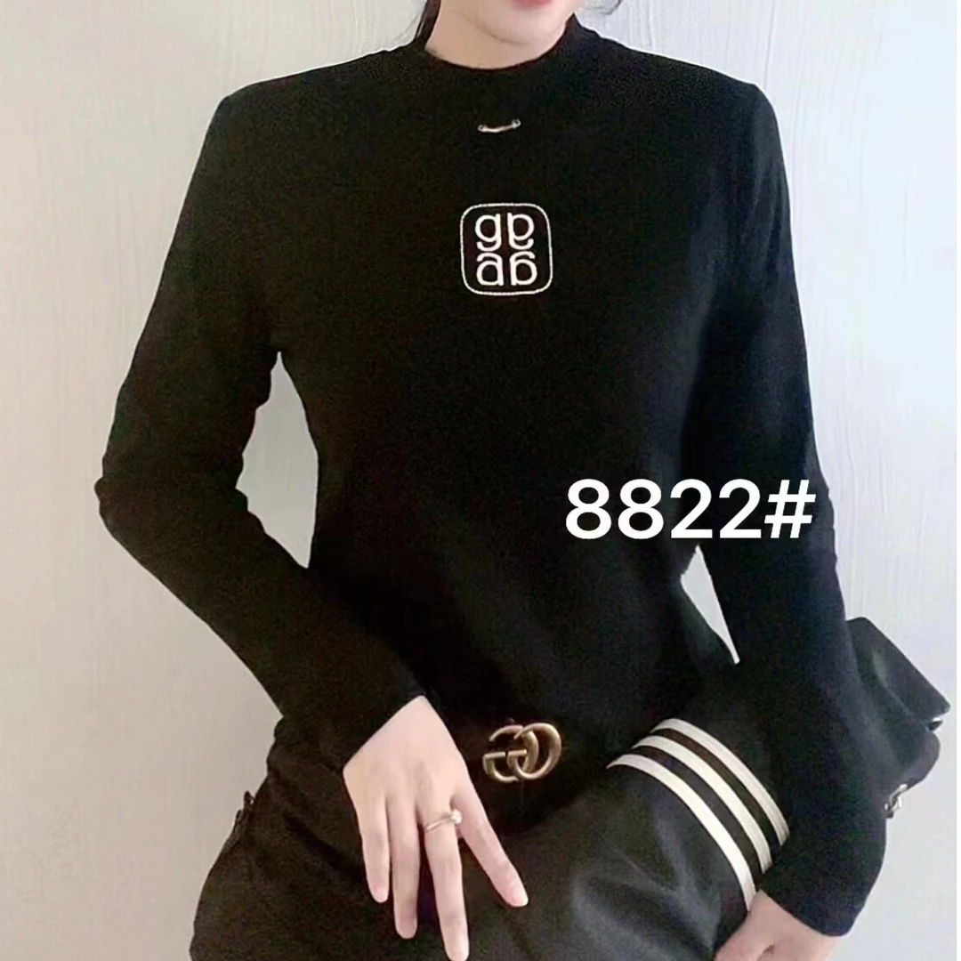 时尚百搭高弹刺绣字母显痩薄绒上衣8822