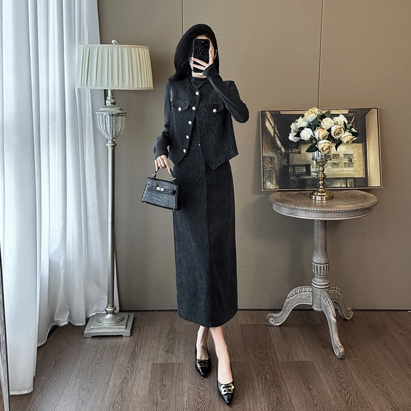 纳凡2024秋冬新款时尚休闲套装裙女显瘦气质减龄高端高级感三件套