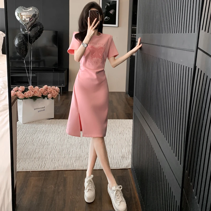 纳凡夏季超显瘦连衣裙粉系穿搭温柔甜美淑女原创设计款国风美裙子