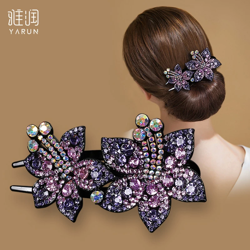 发卡成人款大号双花发夹网红盘发抓夹妈妈优雅气质发卡水钻发饰