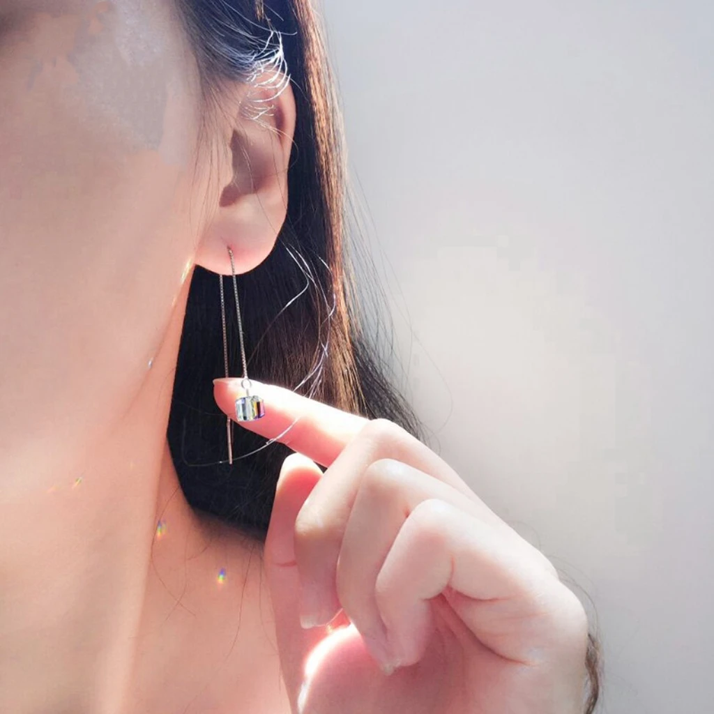 925银耳饰 S925银方糖轻奢流苏耳饰长款瘦脸时尚气质百搭耳环网红