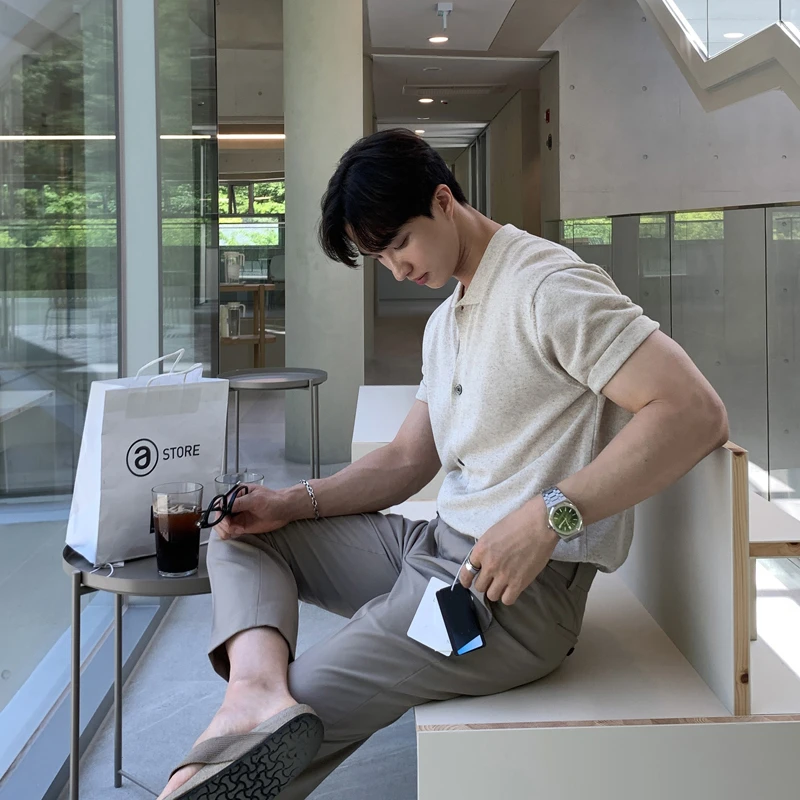 ascloqiao男士针织短袖POLO衫帅气翻领T恤韩版夏季新款宽松上衣潮