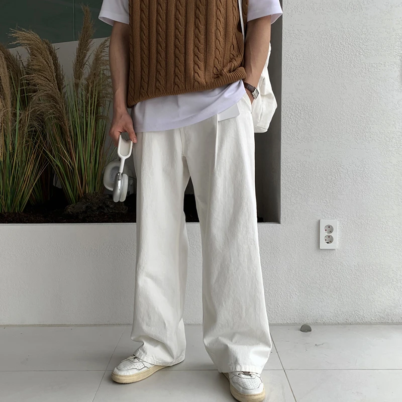 ascloqiao白色宽松男直筒裤百搭高品质奶油风夏季棉质阔腿休闲裤