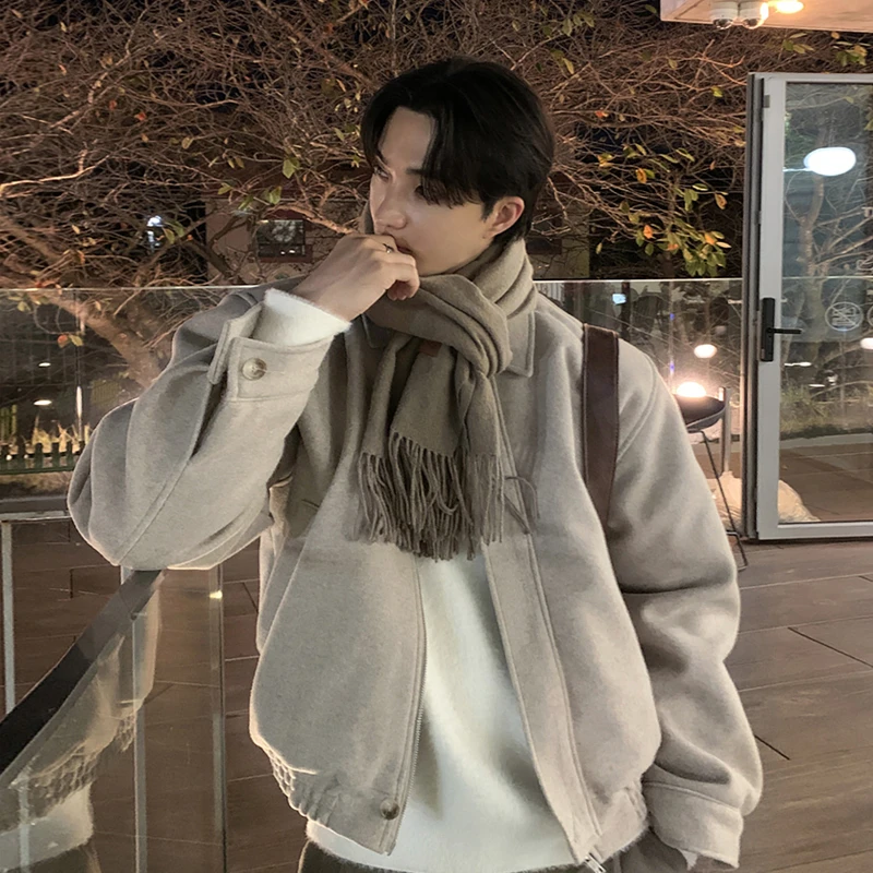 ascloqiao重磅短款毛呢夹克韩版加厚翻领成熟稳重男装上衣外套