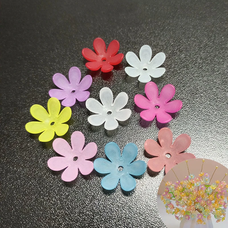 新品20mm彩色磨砂亚克力六叶花瓣太阳花幸福花束材料手工diy配件