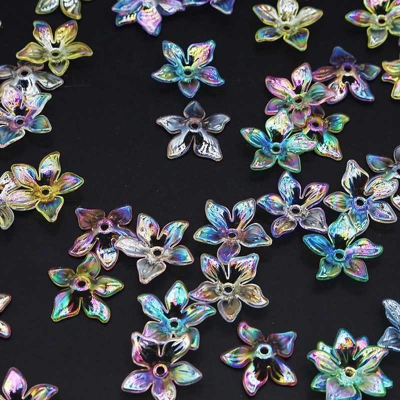 22mm透明镀彩紫荆花五瓣花朵手工串珠七彩幸福花diy材料有孔