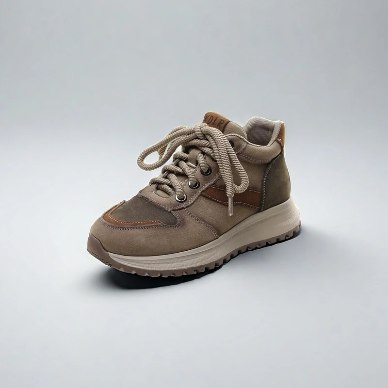 头层真皮加绒复古拼色高帮女鞋系带休闲厚底运动风时尚德训鞋
