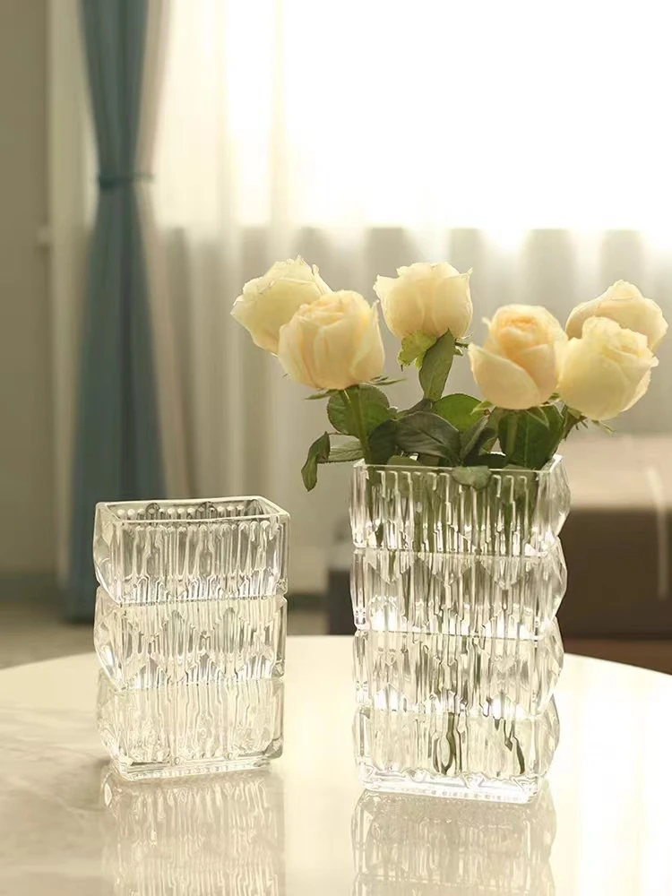 北欧玻璃花瓶透明插花摆件网红轻奢水养玫瑰鲜花高级感2024新款大