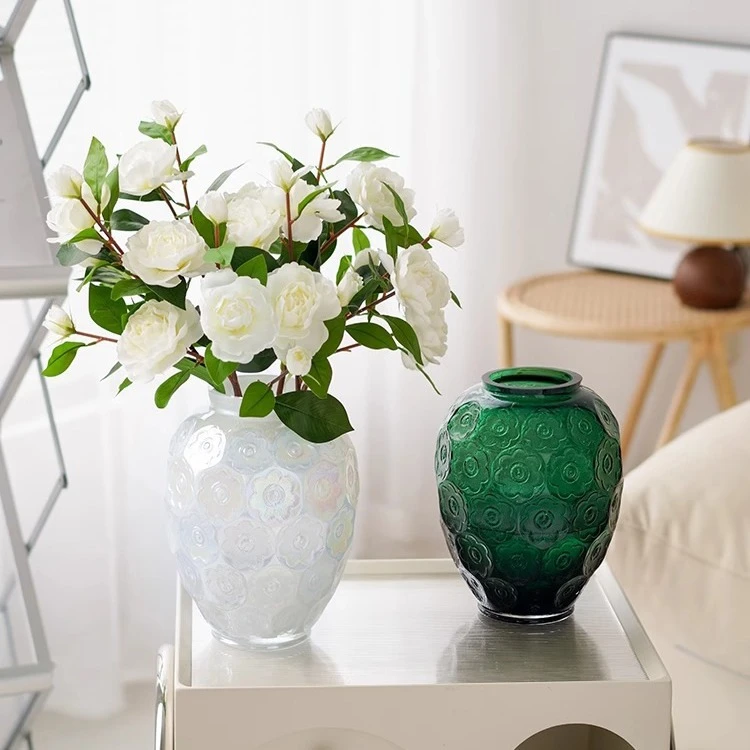 浮雕花瓶玻璃加厚款高级感花瓶摆件花瓶插花上档次桌面居家装饰品