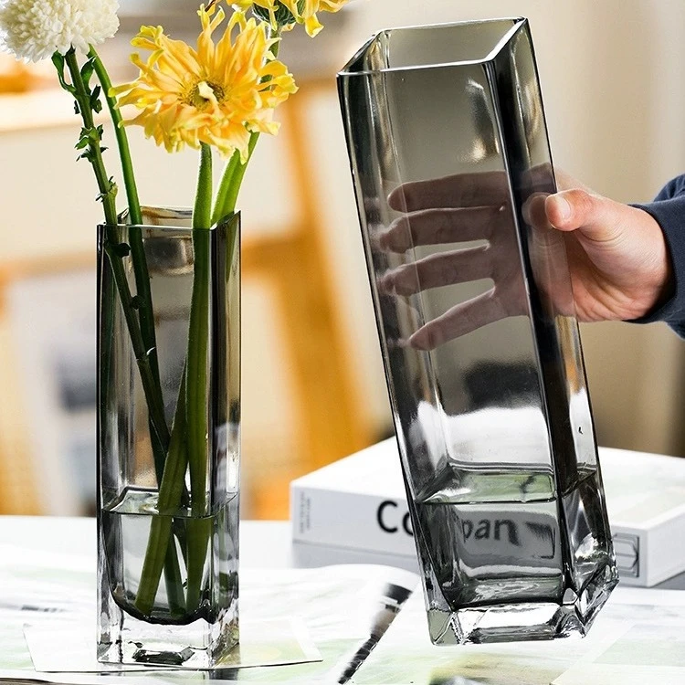 轻奢创意原色玻璃透明花瓶高级感客厅软装饰水养水培鲜花插花摆件