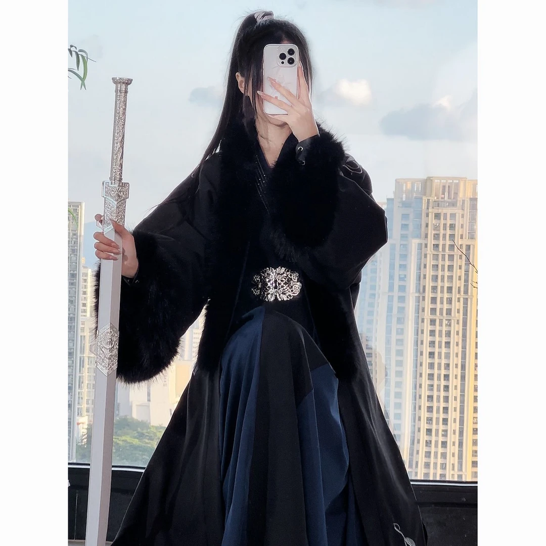 【墨竹】冬款加厚宋制汉服刺绣日常五件套男女情侣霸气套装秋冬款