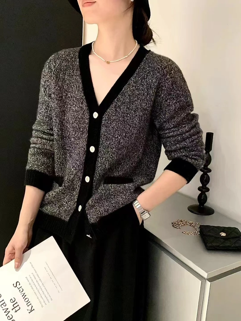 100纯羊绒开衫外套多股加厚 花纱毛衣