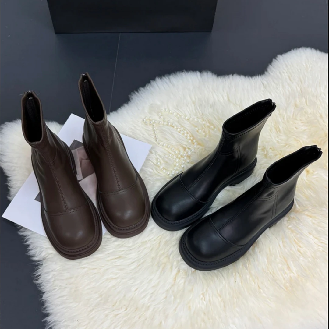全真皮马丁靴女英伦风2024年秋冬新款瘦瘦靴早秋靴子厚底加绒短靴