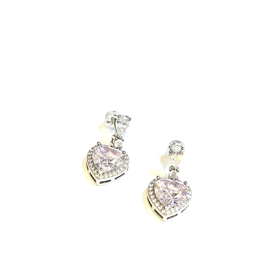 925银合成锆石耳饰 粉色爱心轻奢气质时尚耳饰 H063