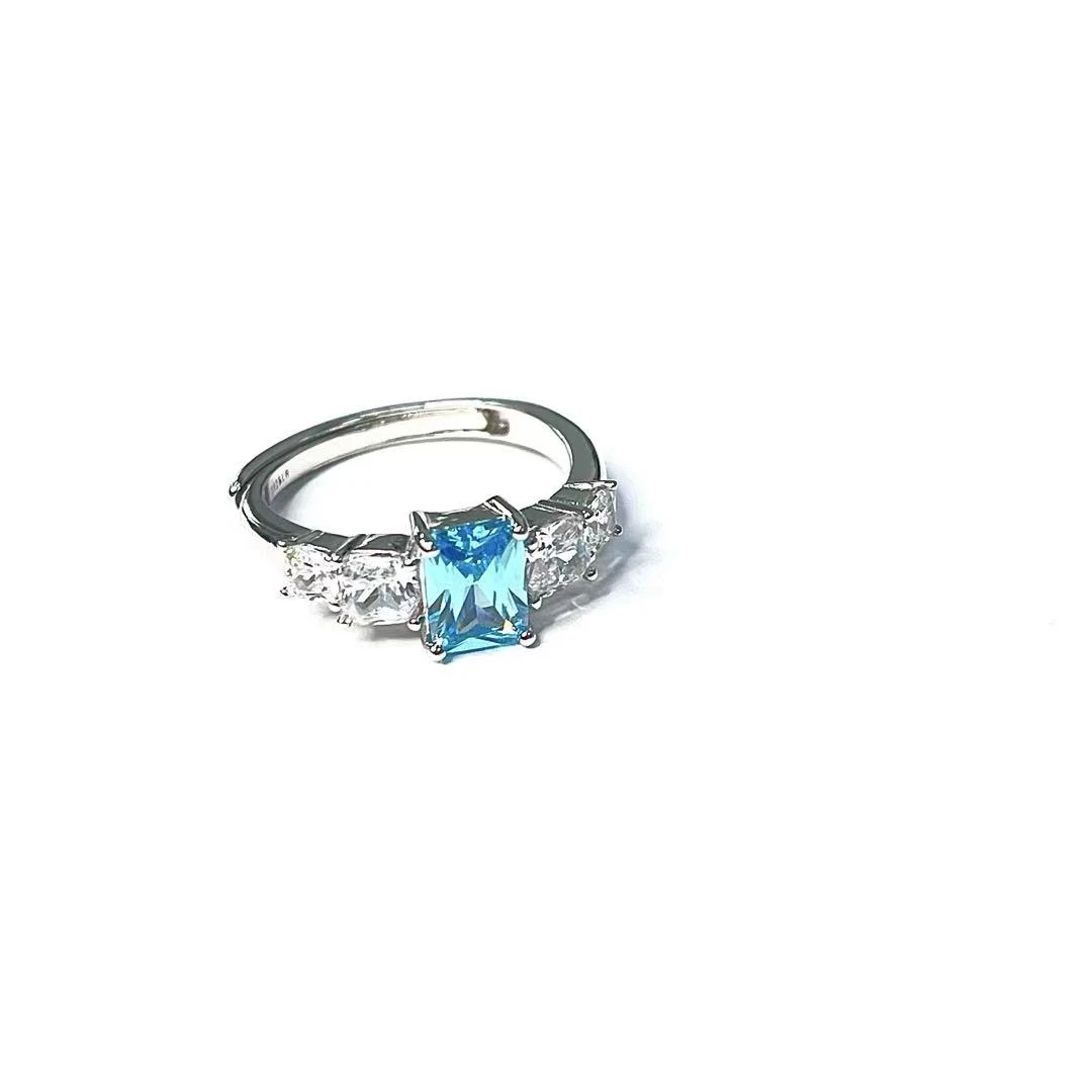 925银合成锆石戒指 经典天空蓝戒指 H033