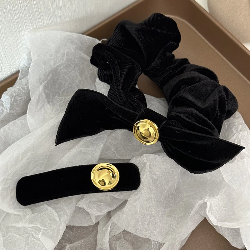 金扣扣秋冬黑色丝绒发夹大肠圈侧边刘海夹碎发夹子bb夹气质发饰