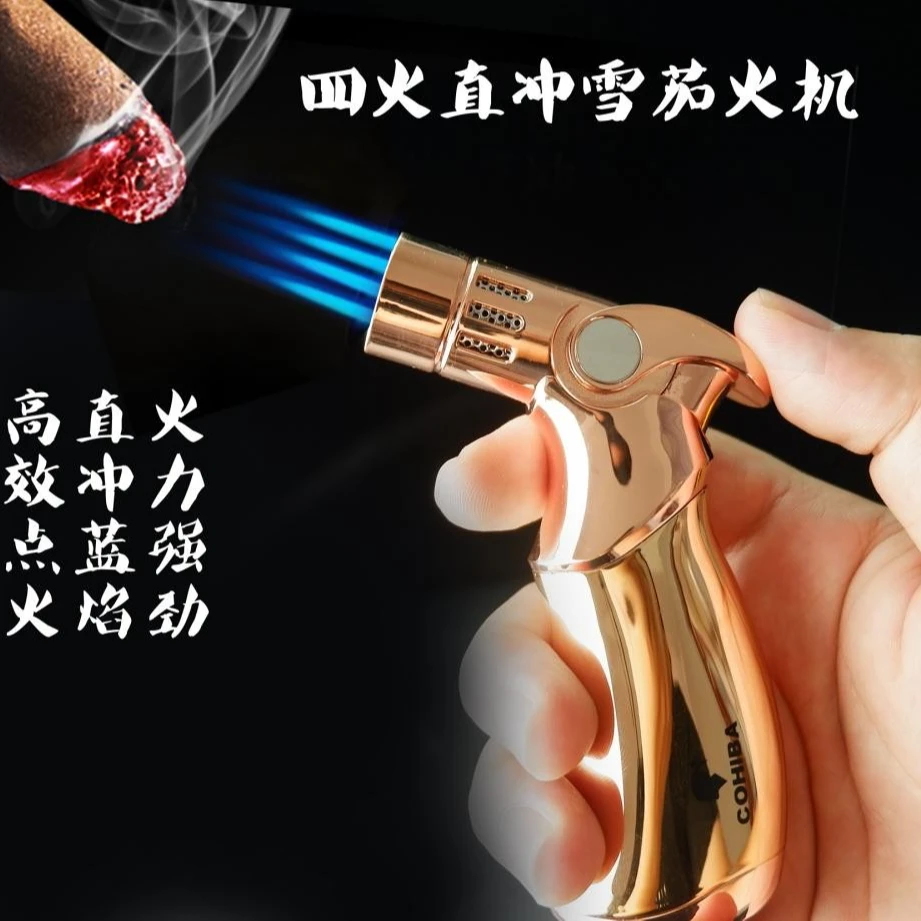 雪茄打火机防风直冲金属便携不锈钢电子点烟器