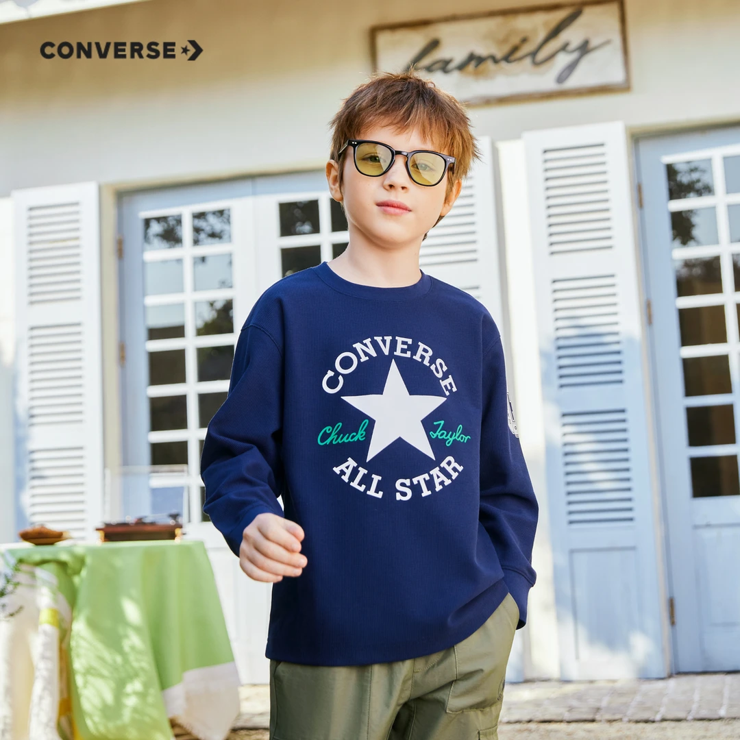 Converse 匡威男女童装秋季休闲百搭打底帅气长袖T恤CNVN-LS-F837