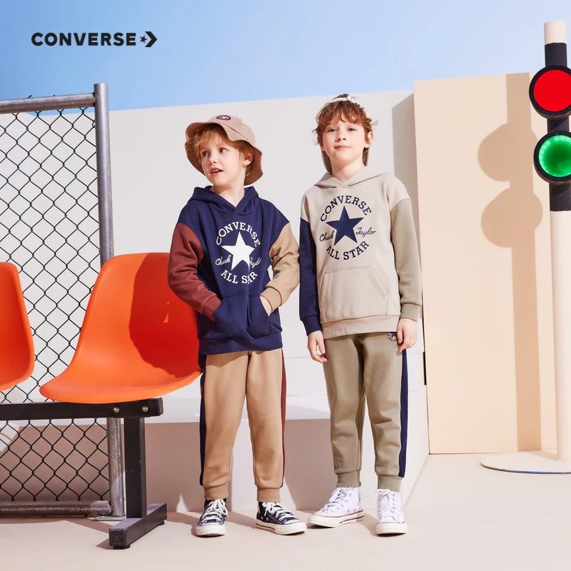Converse/匡威冬季男童装加绒长袖连帽卫衣运动套装CNVN-F8-F345