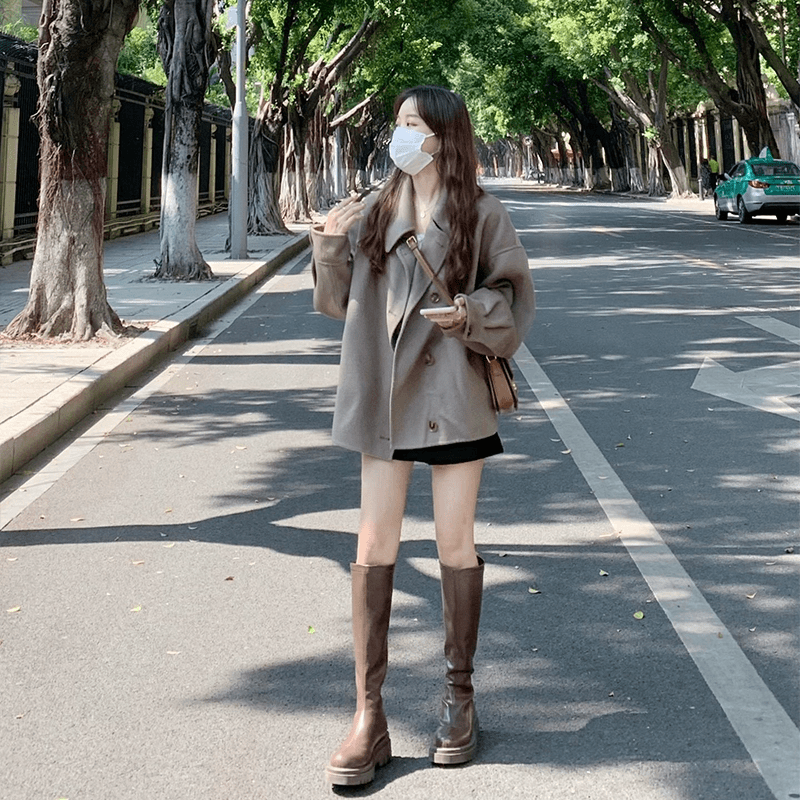 短款呢子大衣女毛呢外套2023秋冬季新款英伦风小个子今年流行气质