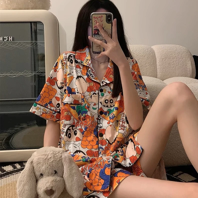 【漫画小新】胖MM250斤大码睡衣女夏新款短袖短裤家居服套装4412