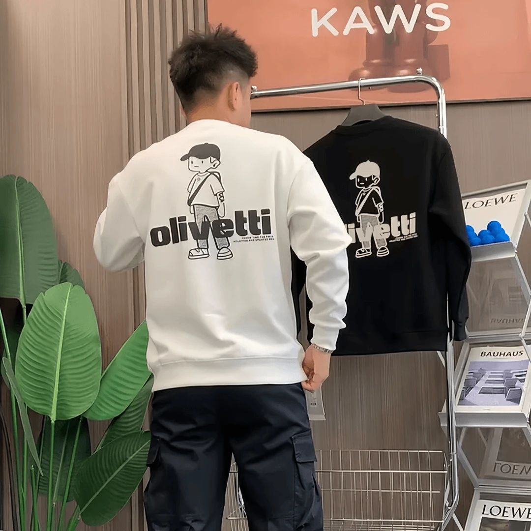 2024秋冬新款卫衣男潮流时尚卡通印花圆领长袖休闲套头男士卫衣