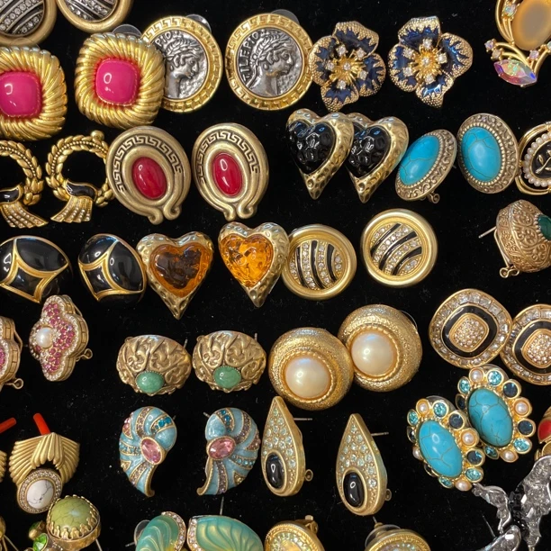 铜合金仿水晶耳饰 欧美彩色古风中古复古饰品耳环耳饰宫廷风手工