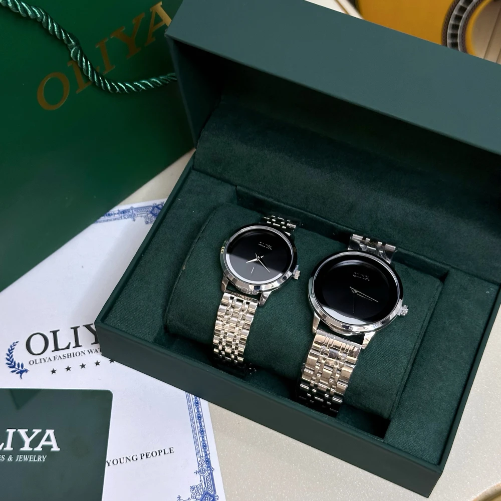 黑色百搭高颜值情侣钢带经典时尚潮流感防水精致气质情侣表轻奢