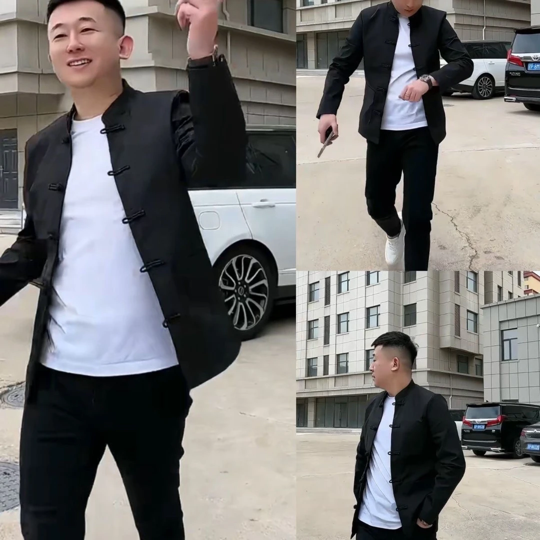 2024春季新款男士夹克高档百搭修身立领唐装男款中式潮流中山装男