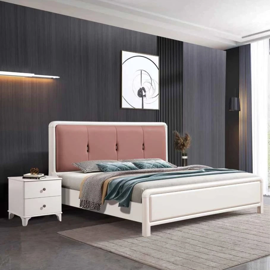 326软包硅胶皮简约双人主卧双人床实木