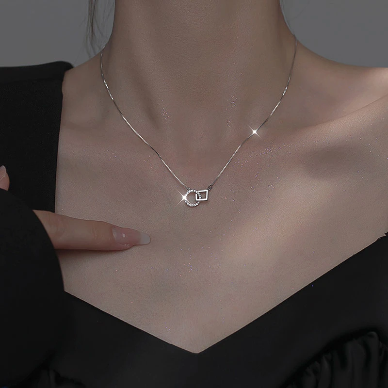 坠链均925银 环环相扣纯银项链女轻奢锁骨链圣诞节七夕礼物送女友