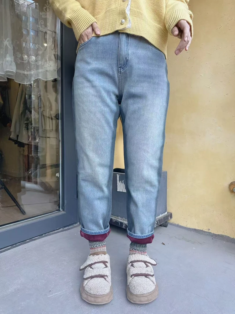 【绝绝子】婷婷同款推荐 加绒加厚拼色晕染牛仔裤介意瑕疵慎拍