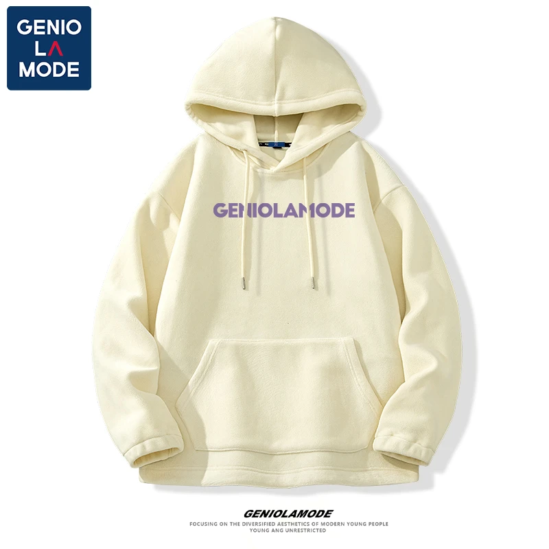GENIOLAMODE抓绒卫衣男秋冬美式高街vintage奥粒绒加绒加厚帽衫潮