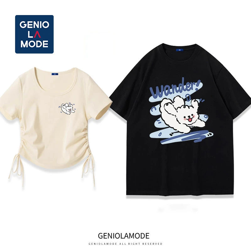 GENIOLAMODE特别的情侣装夏季纯棉短袖t恤男女款潮流ins圆领半袖