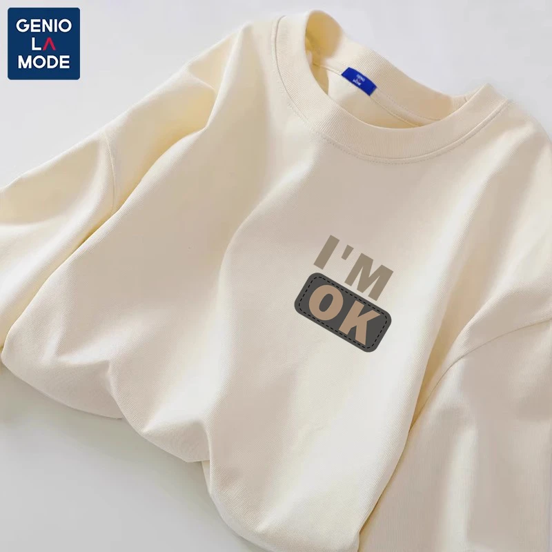 GENIOLAMODE日系圆领套头衫男秋季新款运动长袖上衣潮流纯棉T恤衫