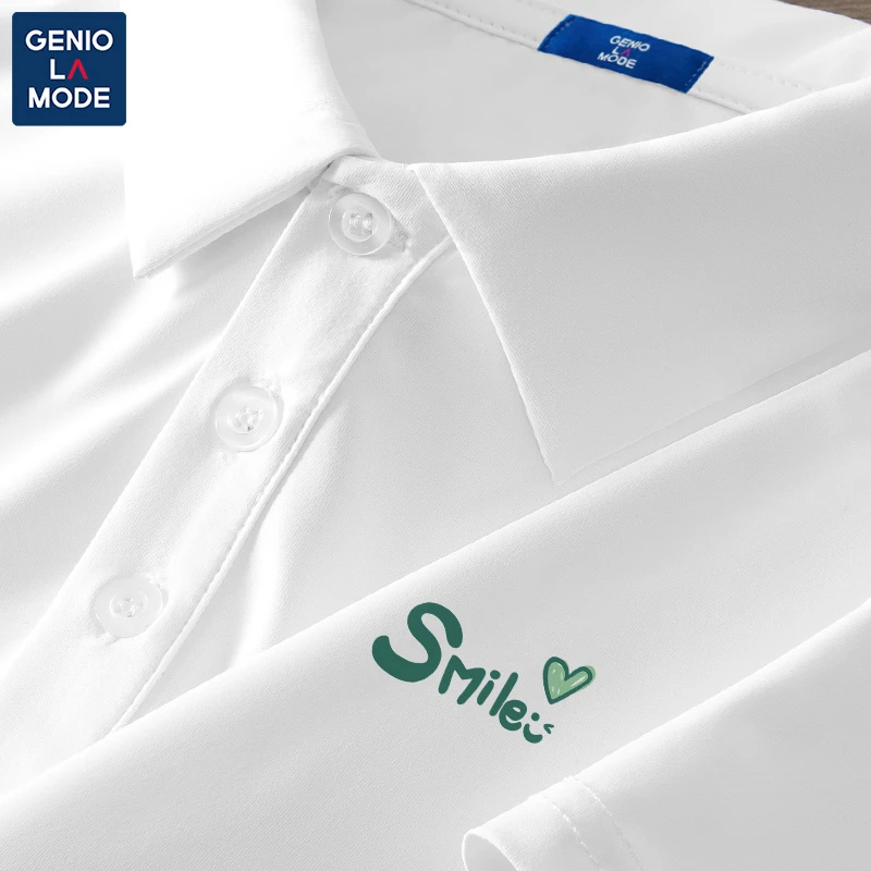 GENIOLAMODE男生时尚短袖设计感polo衫潮夏季凉感白色冰丝速干t恤