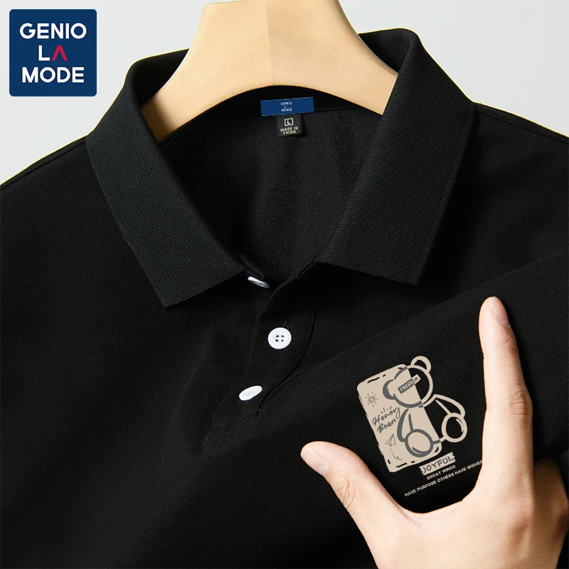 GENIOLAMODE冰丝polo衫男夏季速干学院风翻领百搭小熊短袖时尚t恤