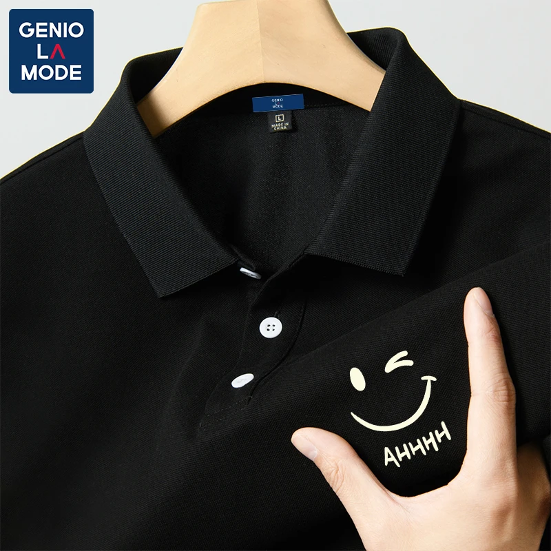 GENIOLAMODE翻领高档速干t恤高中生宽松运动衬衫时尚青年polo衫男