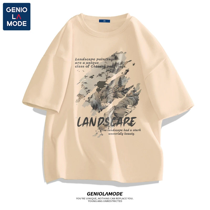 GENIOLAMODE 短袖t恤男ins潮牌美式复古朋克摇滚半袖纯棉宽松上衣