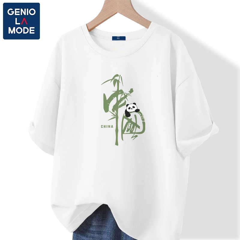 GENIOLAMODE圆领短袖T恤男潮流国风大码新款休闲宽松情侣款夏季潮