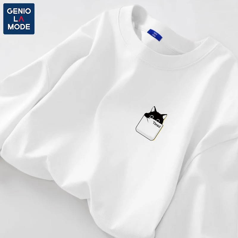 GENIOLAMODE纯棉圆领长袖t恤男秋冬打底衫上衣男士潮流宽松套头衫