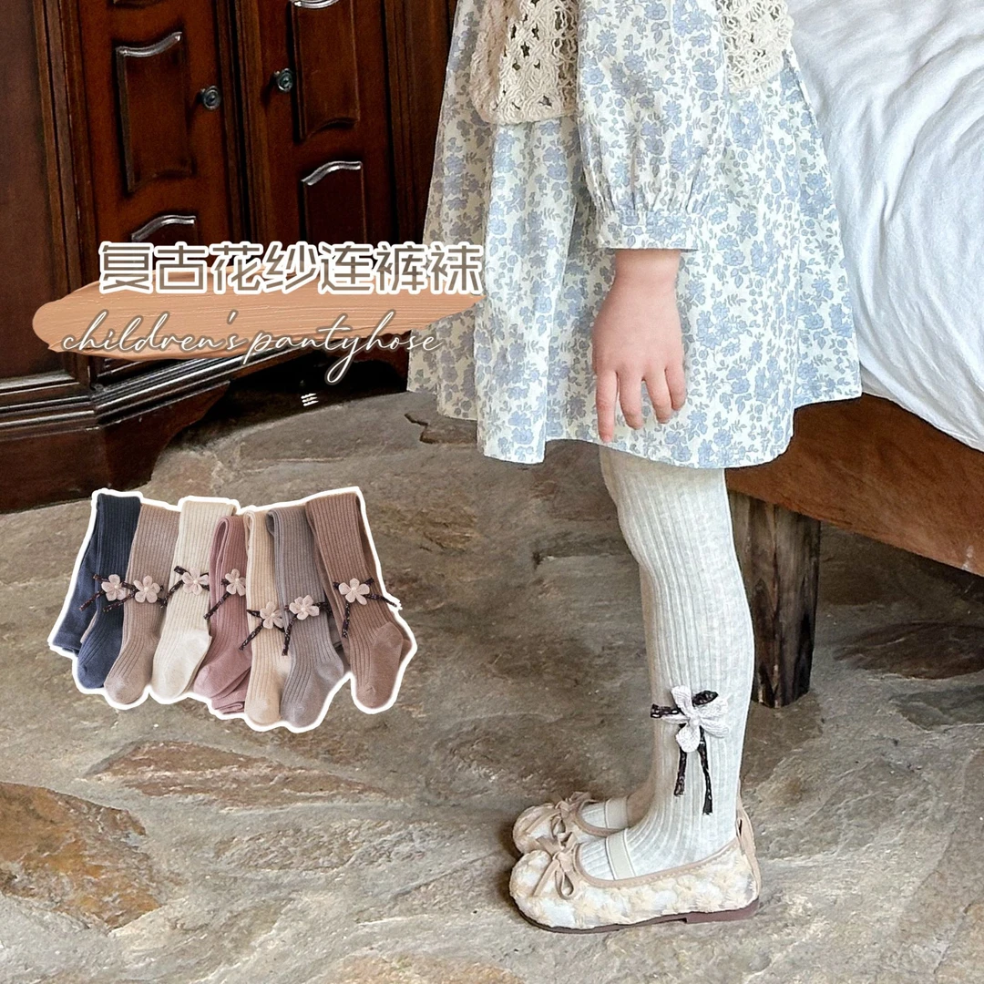 春秋女宝宝打底裤袜儿童连裤袜纯色女童连体袜外穿洋气百搭复古风
