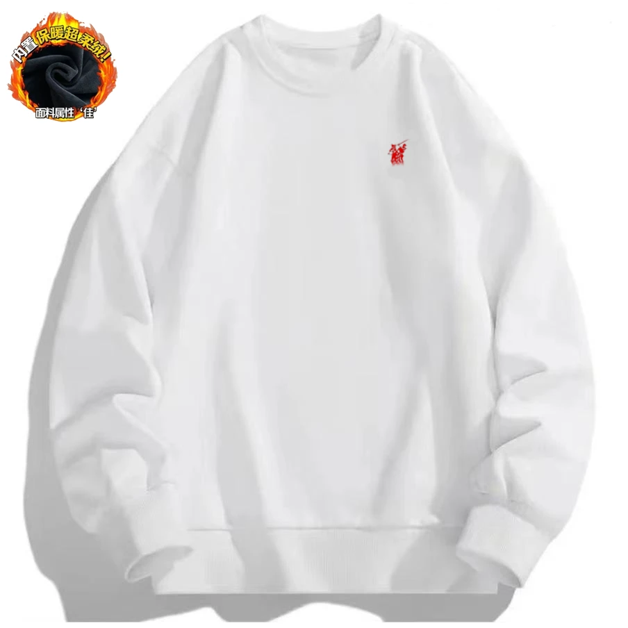 外贸出口加绒卫衣宝宝绒加厚圆领品牌高端超柔刺绣百搭战马WY01