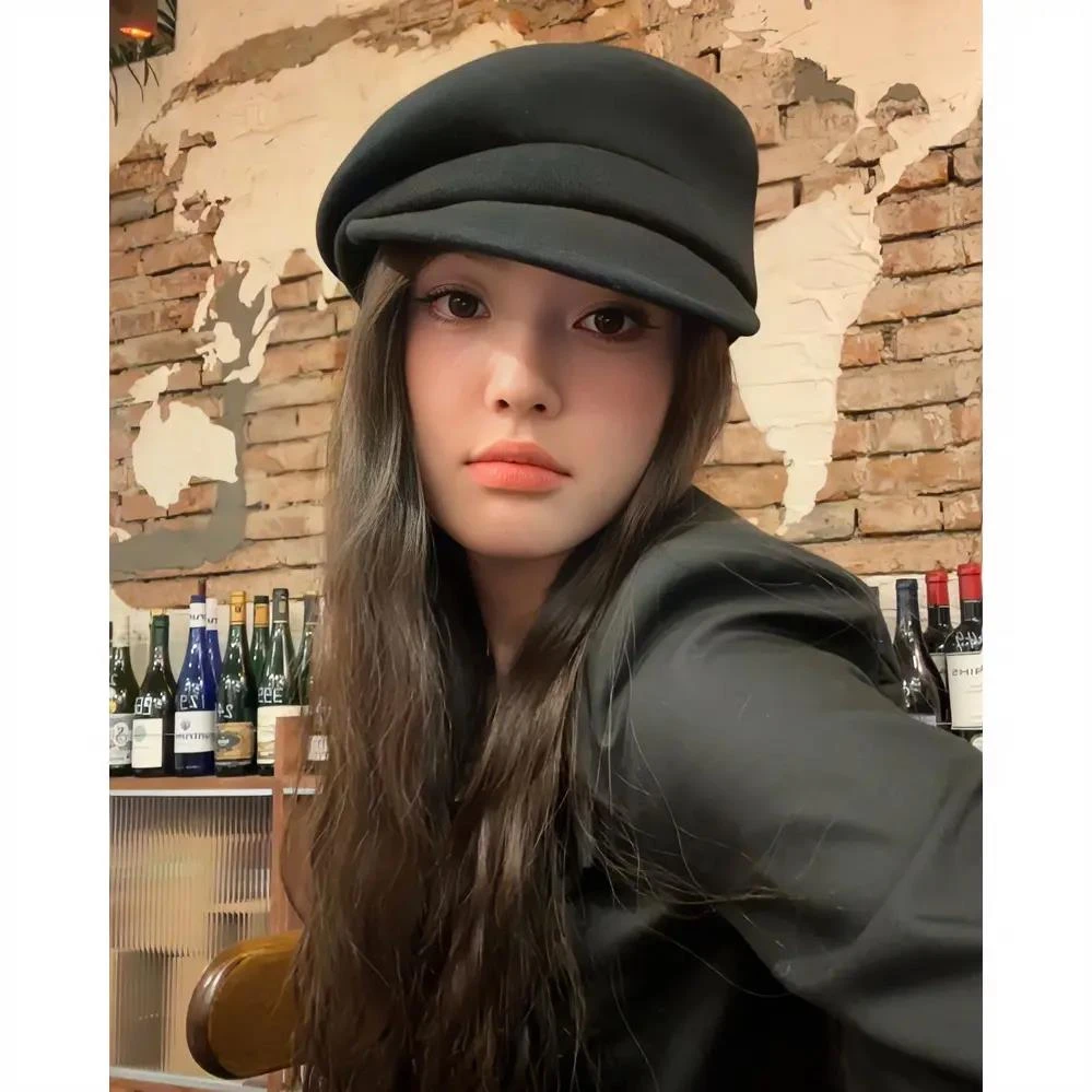 fever同款~黑色羊毛呢报童帽子女秋冬法式鸭舌帽显脸小贝雷帽礼帽