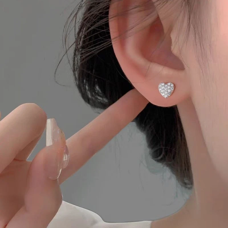 合金耳饰 925银针闪钻爱心耳钉女气质高级感耳环超仙甜美精致耳饰