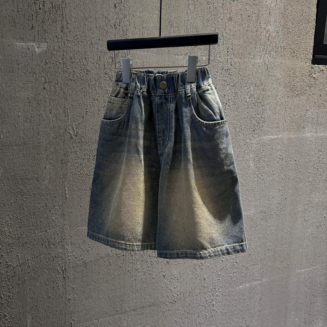 promising男童高能感夏季新款五分裤阔腿百搭复古蓝牛仔短裤7102