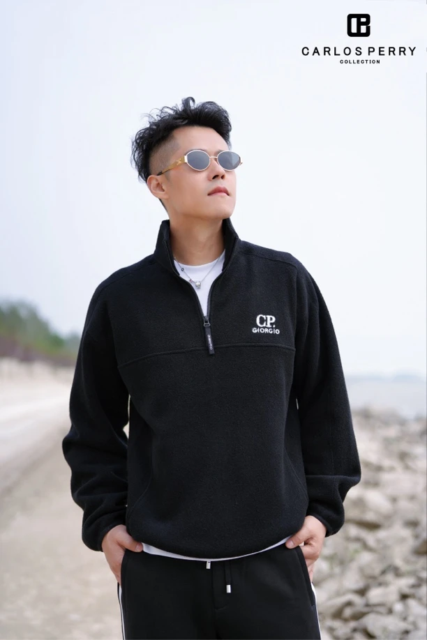24年秋冬新款正品CP男士休闲轻奢百搭时尚加厚潮流半拉链立领卫衣
