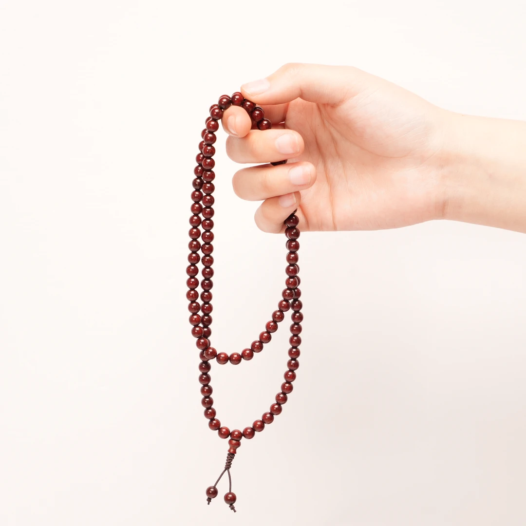 【檀锦阁文玩】圆珠108紫檀鸡血红爆星手持高级款收藏级手串-gz0042