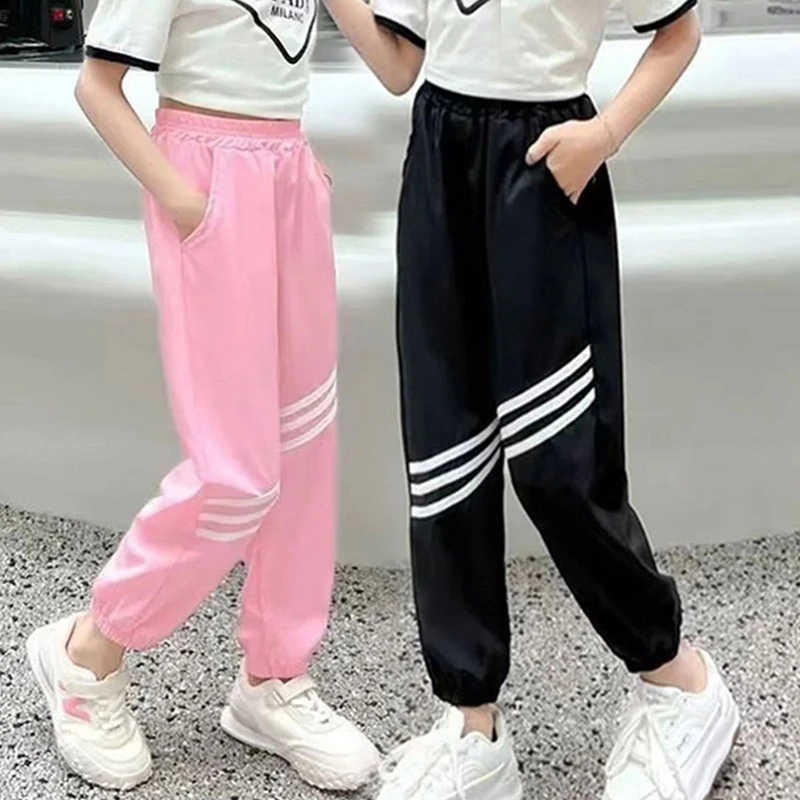 女童裤子夏季薄款冰丝女孩夏天长裤速干运动裤大童夏装儿童防蚊裤