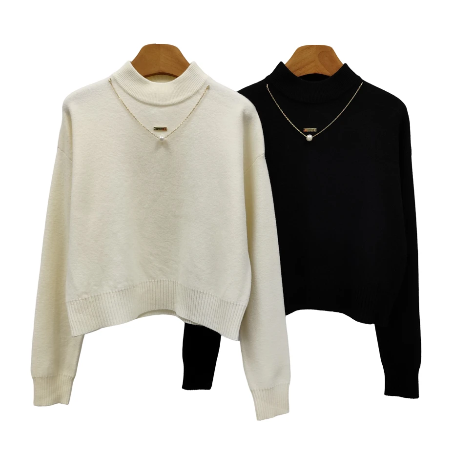 YITONG/倚桐2024冬半高领链条装饰针织衫显瘦打底毛衣（M4C33005）